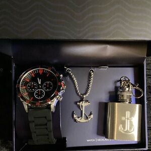 Black and Silver Watch and Nautical Accessory Set